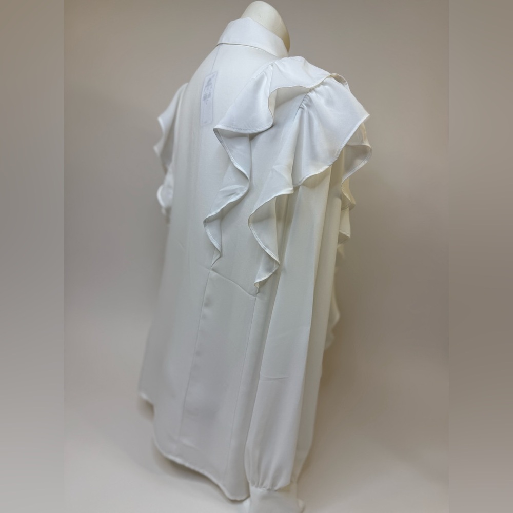 Express White Ruffle Blouse (Sheer) - Picture 5 of 8